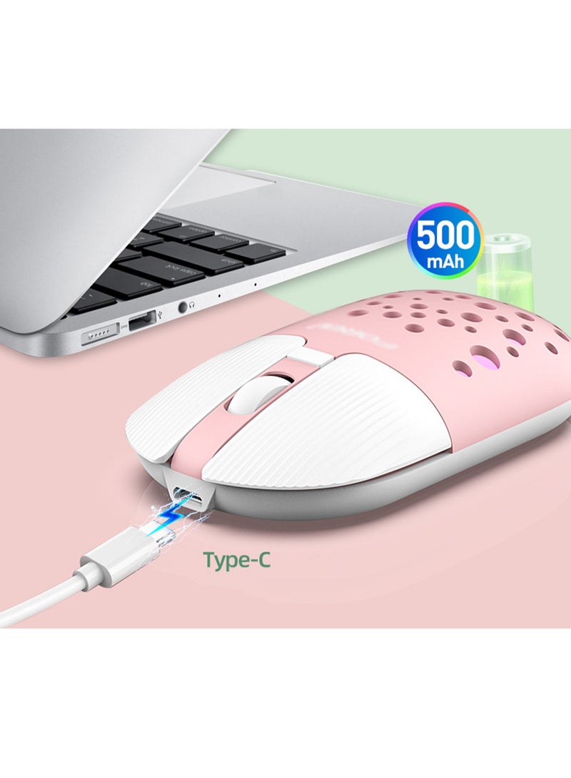 Wireless Bluetooth Dual Mode Mouse Portable Rechargeable With Rgb Light, Suitable For Office Study (Pink) - Image 5